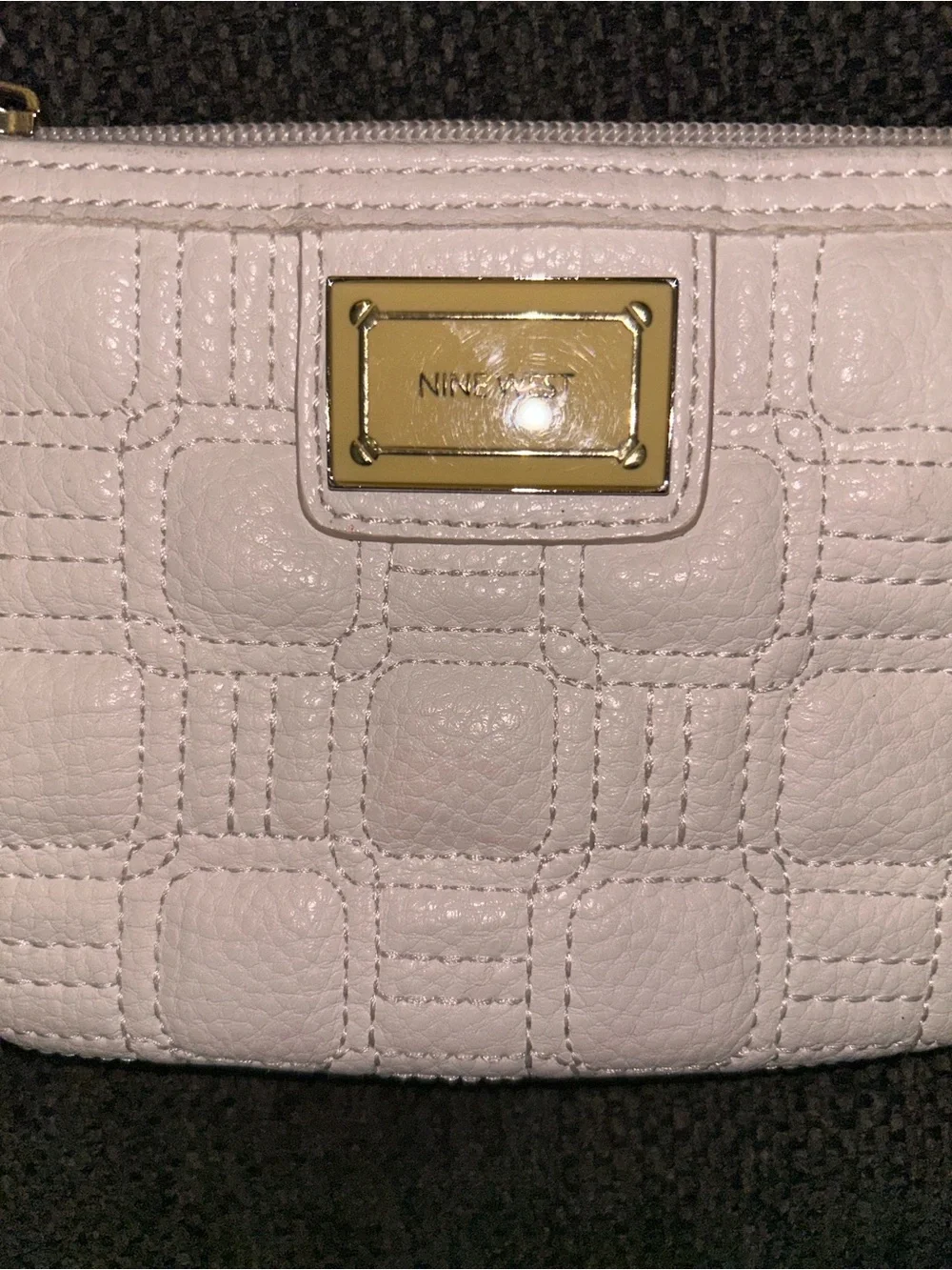 Nine West White Quilted Wristlet Clutch with Gold Accent